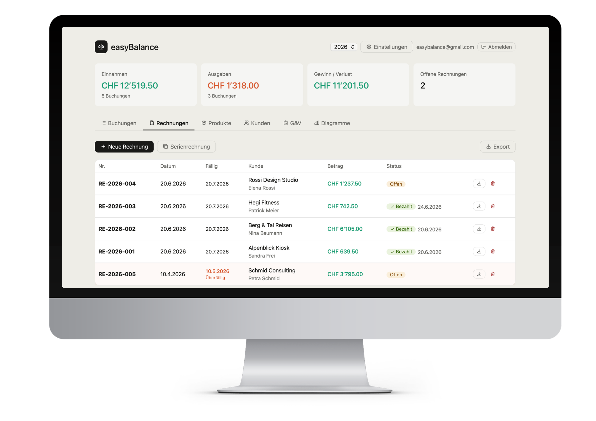 easyBalance App-Ansicht