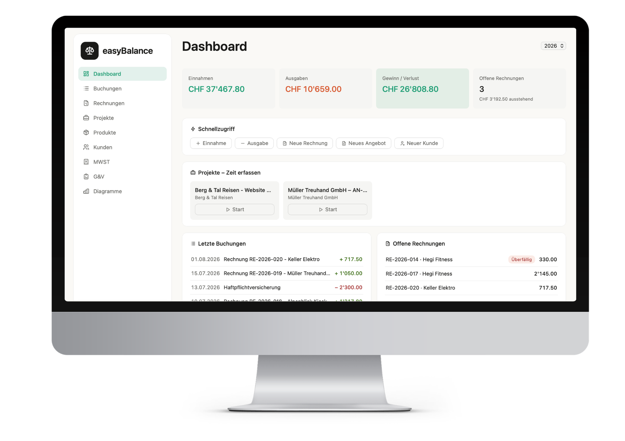 easyBalance App-Ansicht